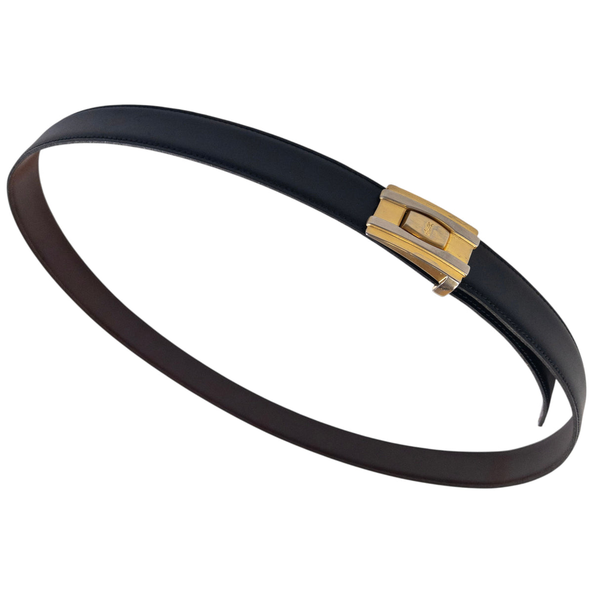 Vintage 90s YSL Yves Saint Laurent Leather Belt in black, embossed buckle