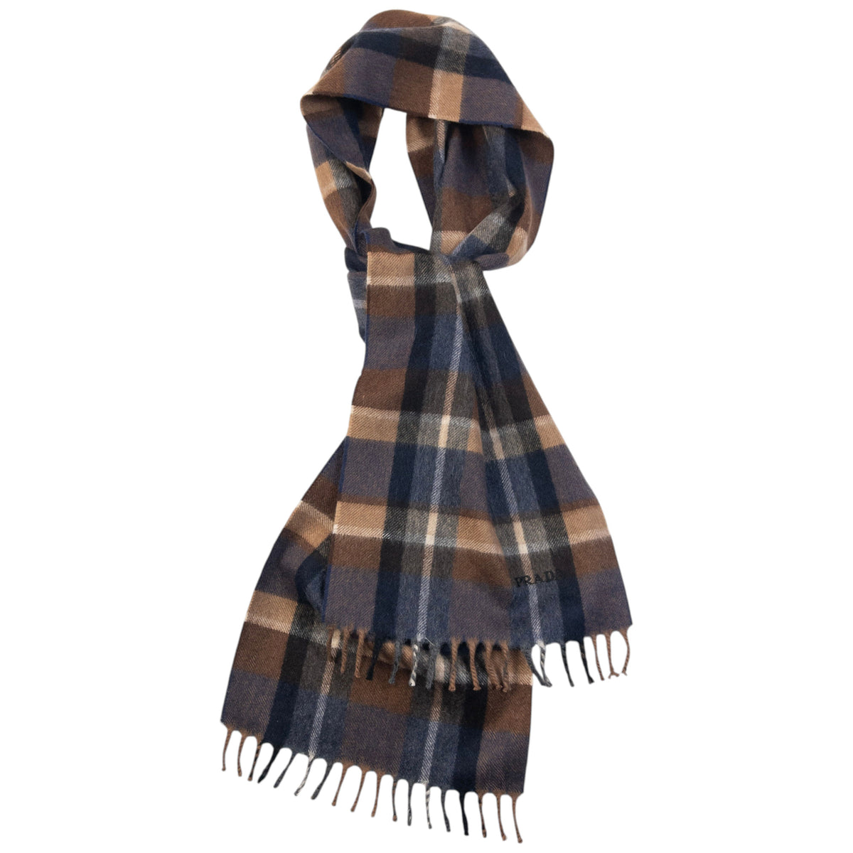 Vintage 2000s Prada Checkered Wool Tassel Scarf