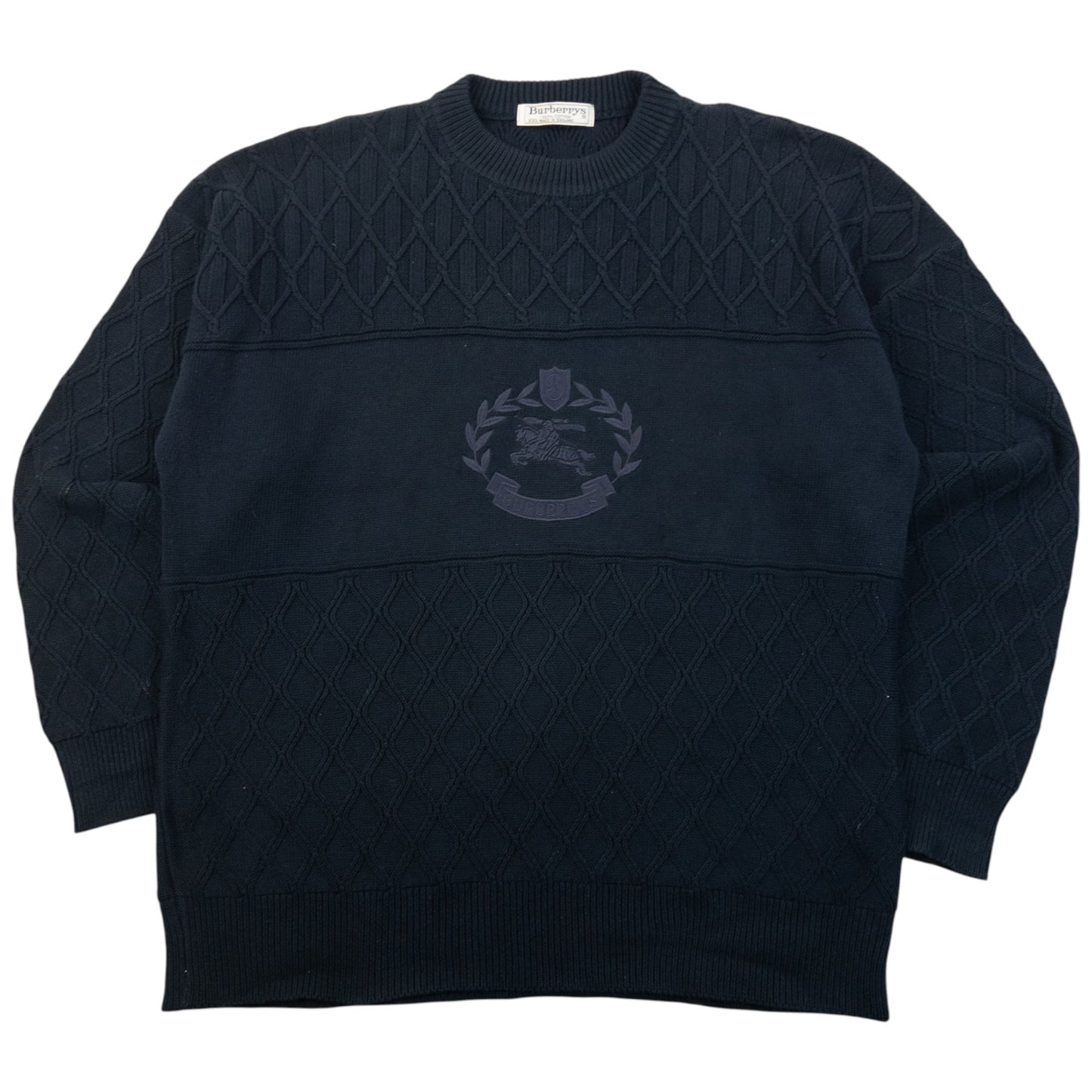 Vintage 90s Burberry Embroidered Knit Jumper Size XL