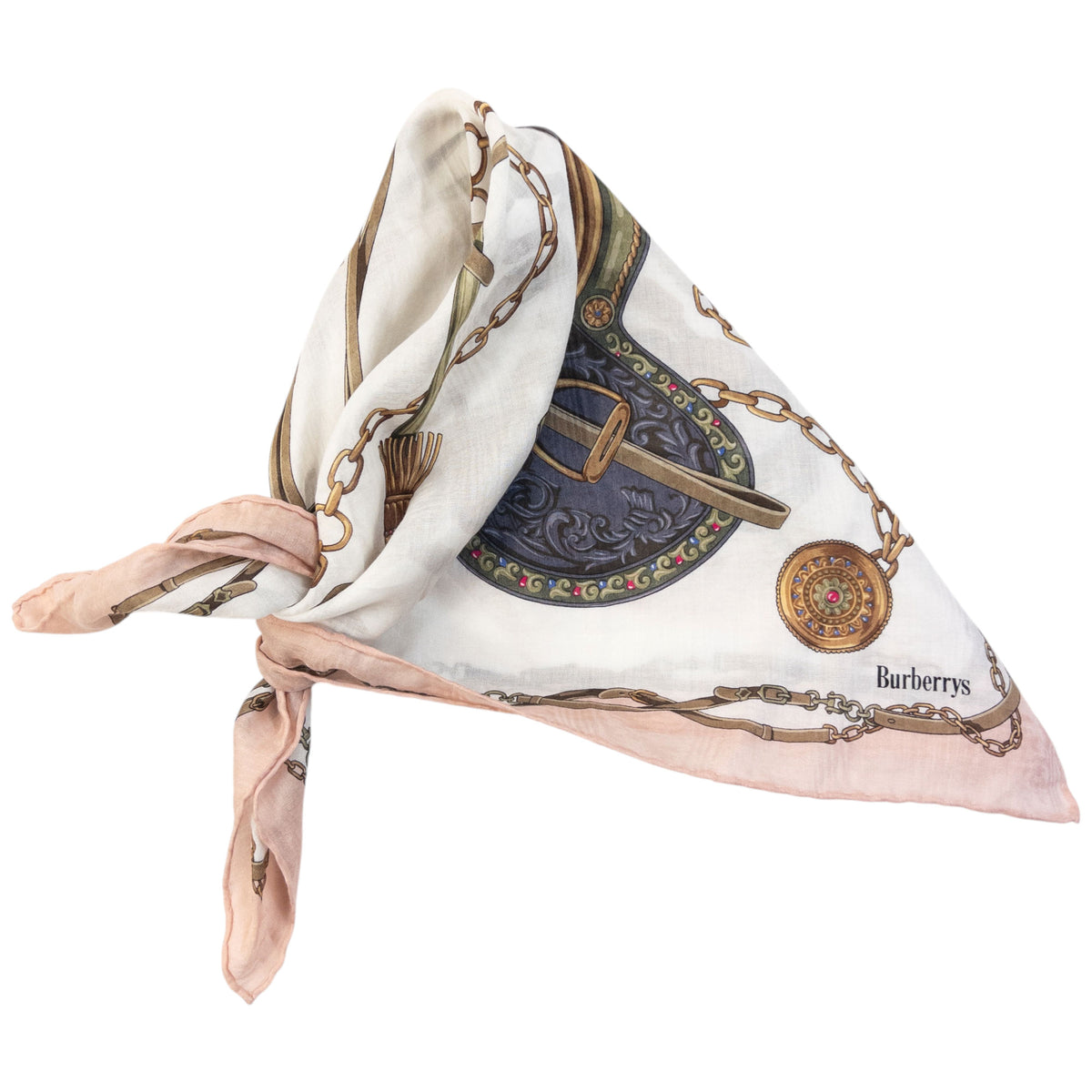 Vintage 90s Burberry Equestrian Horse Harness Print Silk Scarf