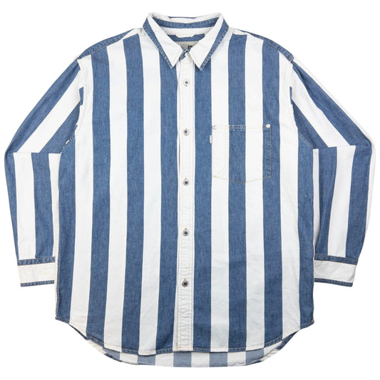 Vintage Levi's Silver Tab Striped Denim Long Sleeve Button Up Shirt Size L
