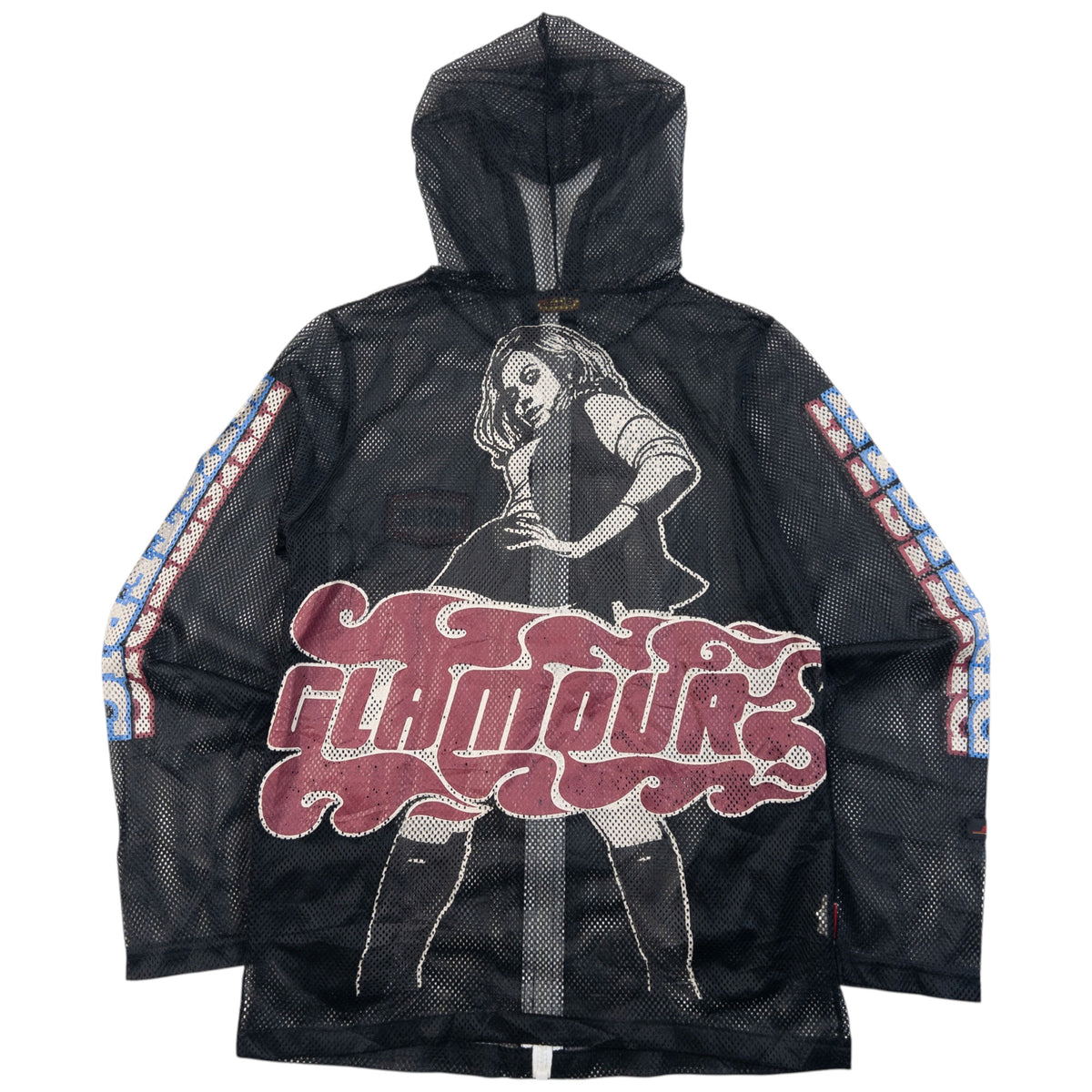 Vintage 90s Hysteric Glamour Graphic Zip Up Mesh Hoodie in black (cotton)