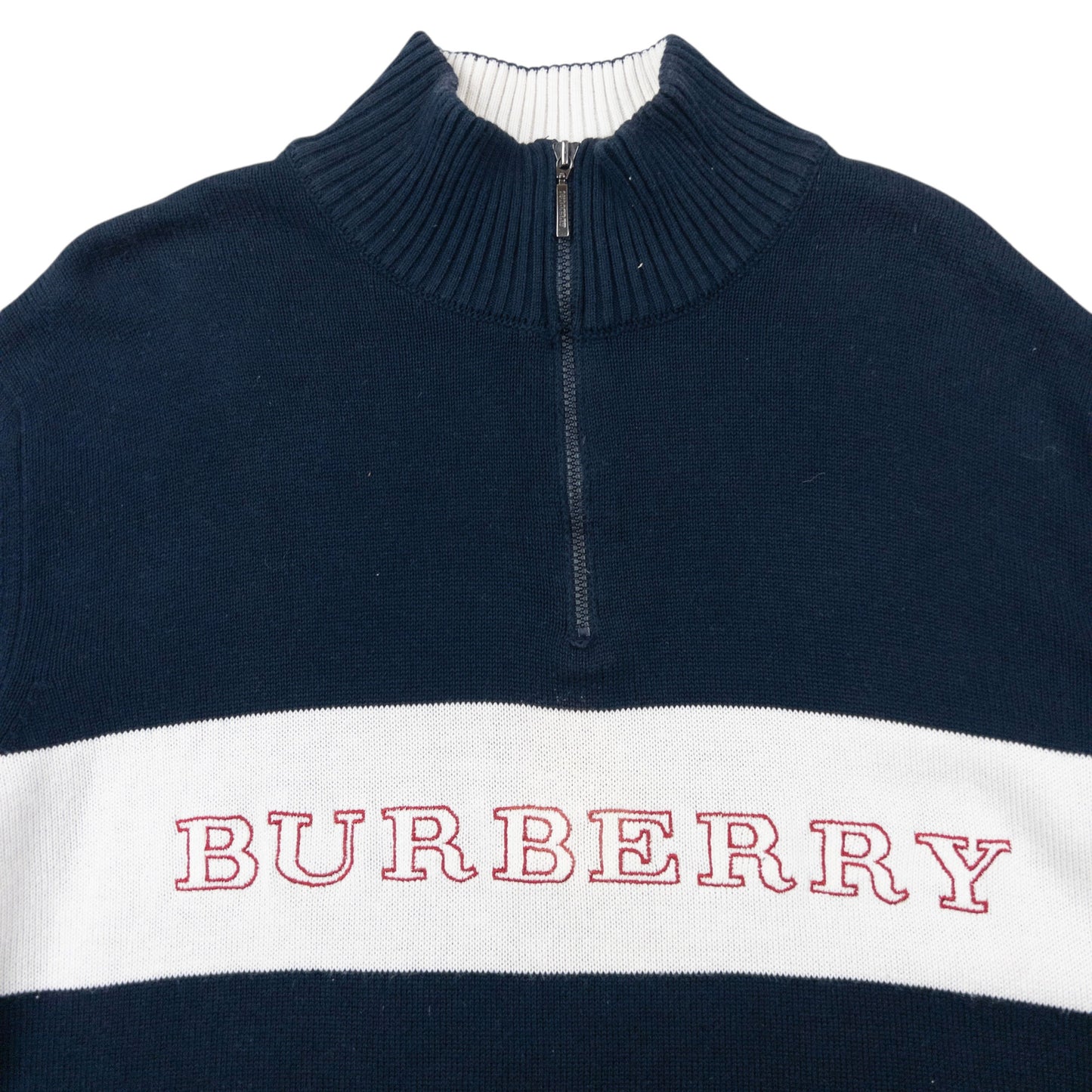 Vintage 2000s Burberry Embroidered Q Zip Jumper Size S