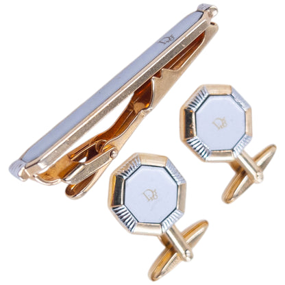 Vintage 90s Dior Embossed Cufflinks & Tie Clip Set