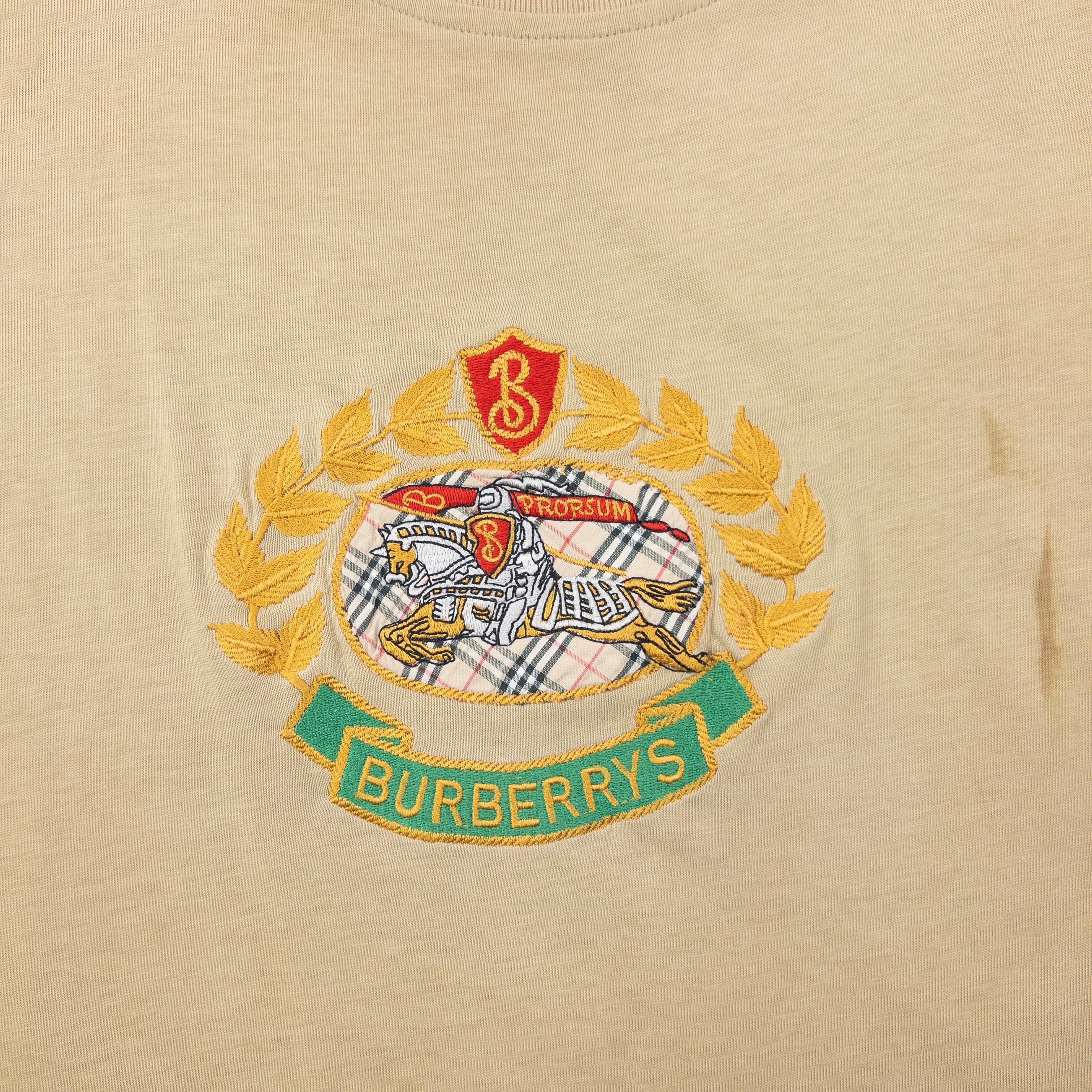 Vintage 90s Burberry Embroidered T Shirt Size L