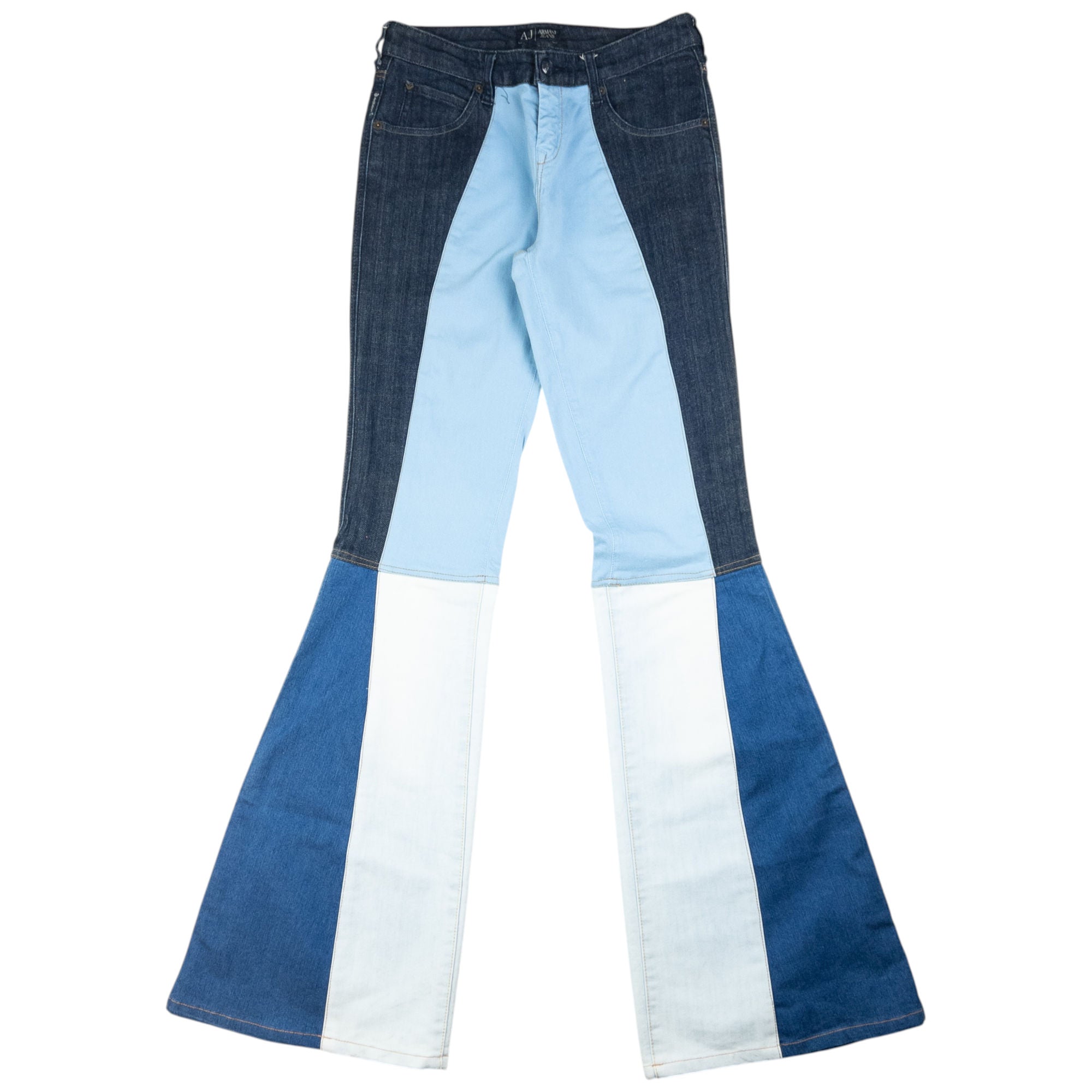 Vintage Armani Jeans Colour Block Flared Denim Jeans Womens Size W30