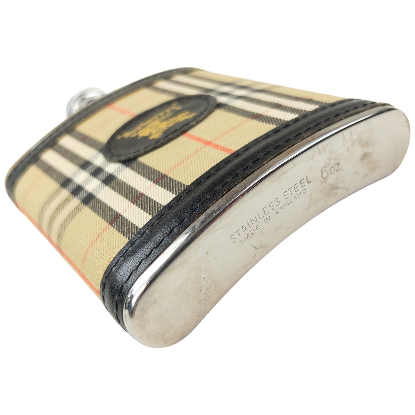 Vintage 90s Burberry Nova Check Steel Hip Flask