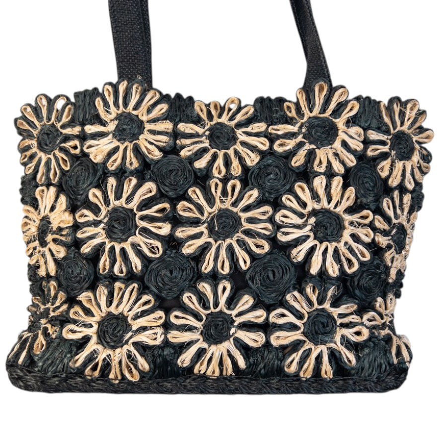 Vintage 2000s Yohji Yamamoto Floral Raffia Woven Shoulder Bag