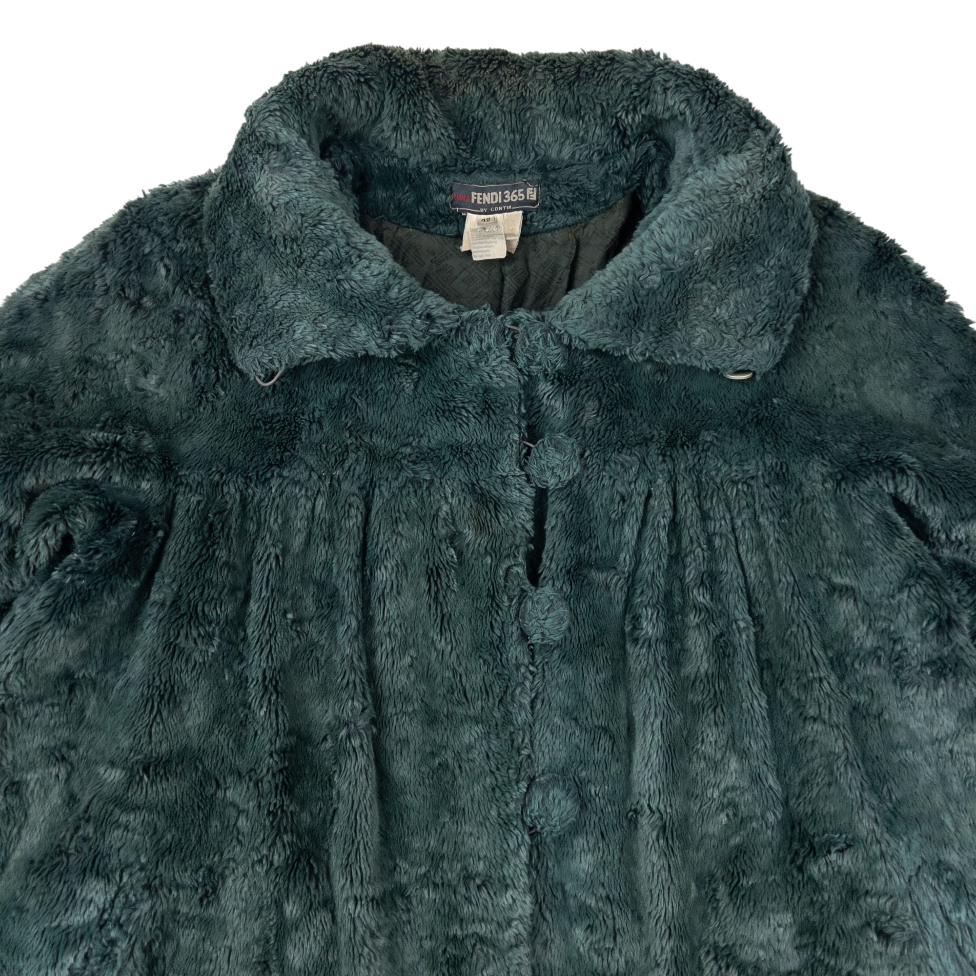 Vintage 80s Fendi 365 Faux Fur Button Up Jacket Womens Size XL