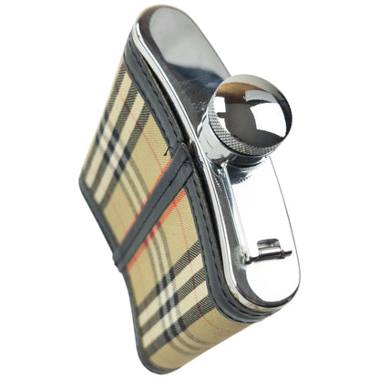 Vintage 90s Burberry Nova Check Steel Hip Flask