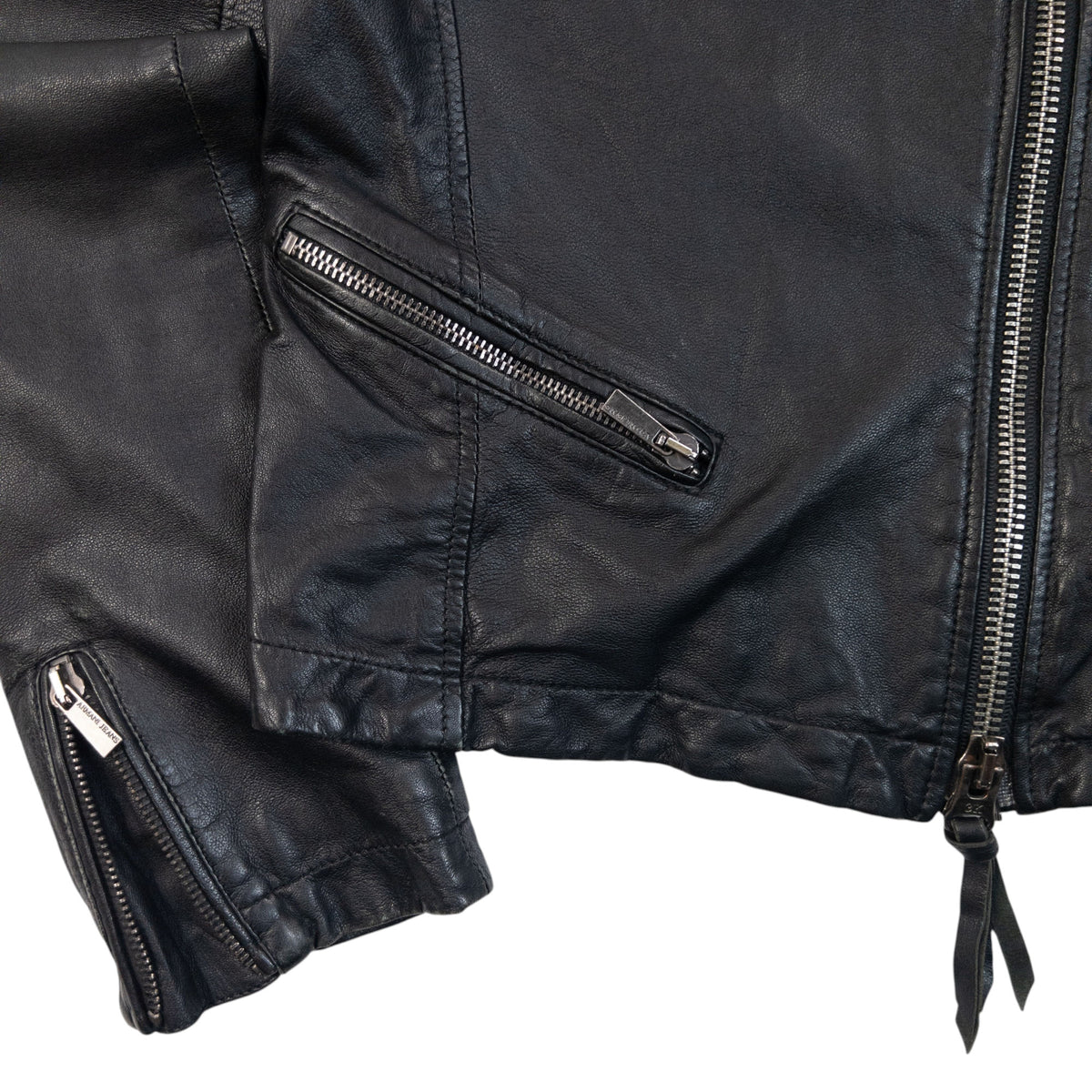 Vintage Armani Jeans Zip Up Leather Jacket Womens Size M