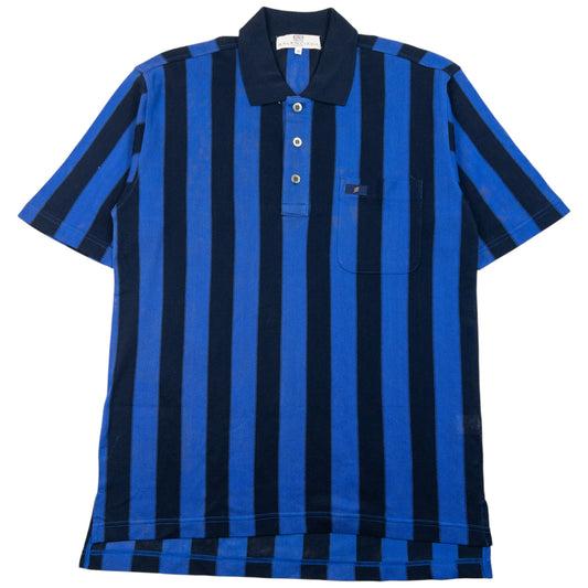 Vintage 90s Balenciaga Sports Striped Polo Shirt in blue (polyester), embroidered logo