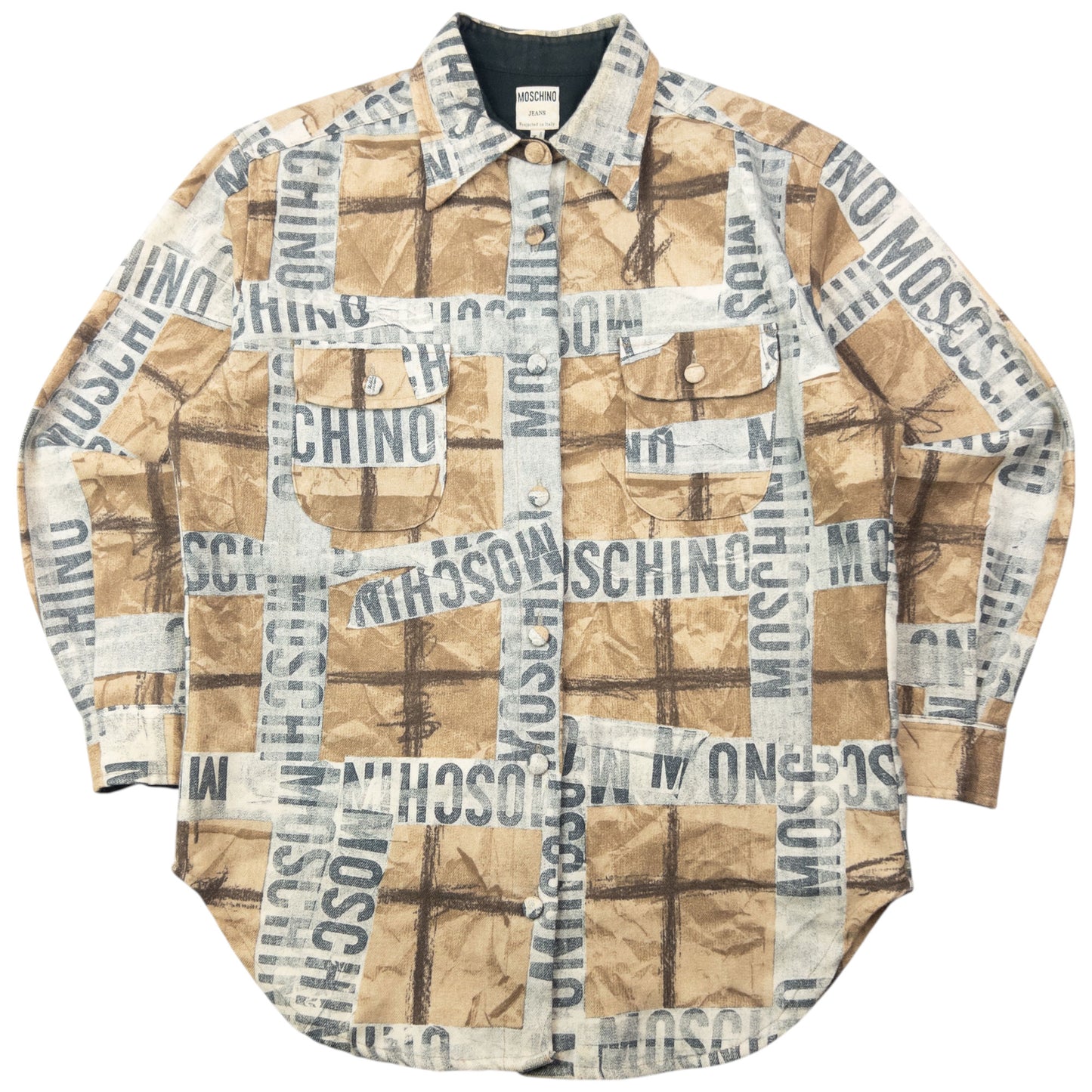 Vintage 2000s Moschino Jeans Tape Check Long Sleeve Button Up Wool Shirt Size M