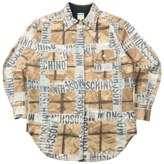 Vintage 2000s Moschino Jeans Tape Check Long Sleeve Button Up Wool Shirt Size M