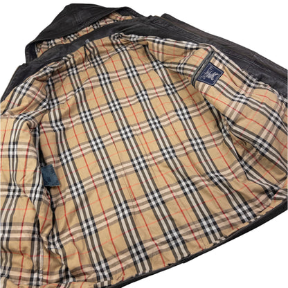 Vintage Burberry Nova Check Lined Leather Duffle Jacket Size XL