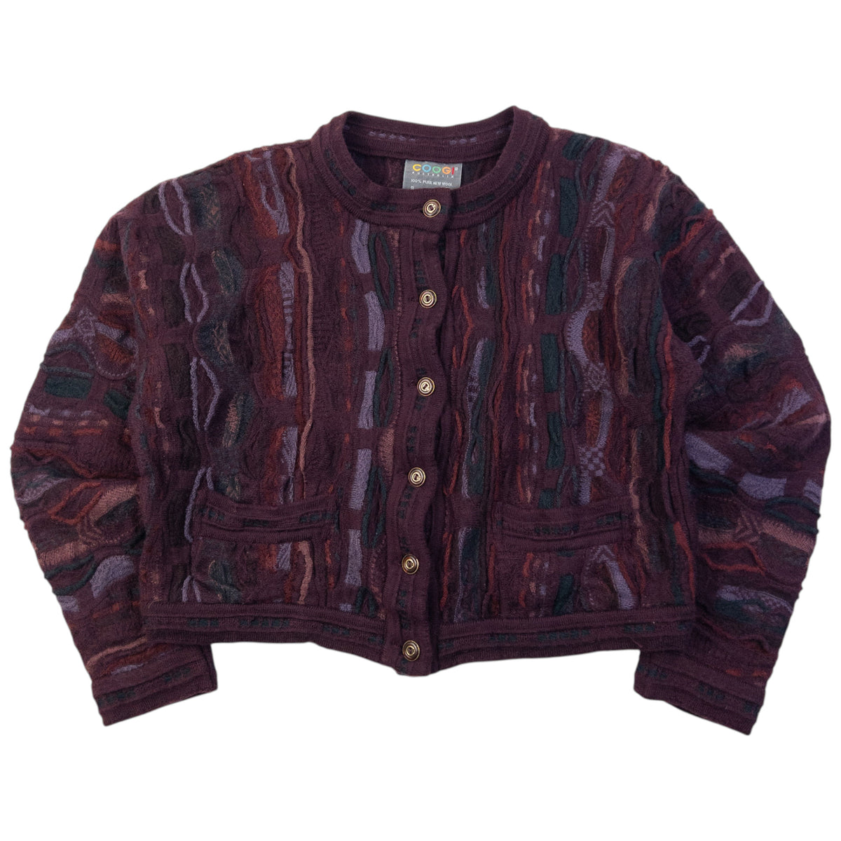 Vintage 2000s Coogi Knit Cardigan in purple (wool), embossed fastenings