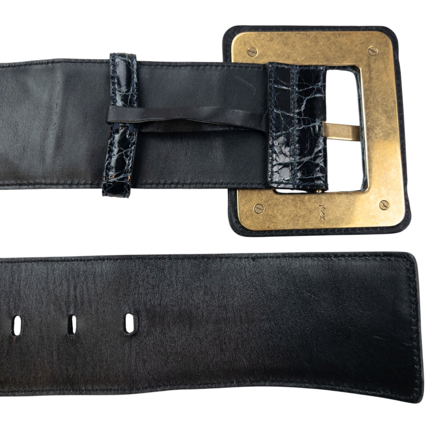 Vintage 90s YSL Yves Saint Laurent Crocodile Embossed Leather Belt Size M