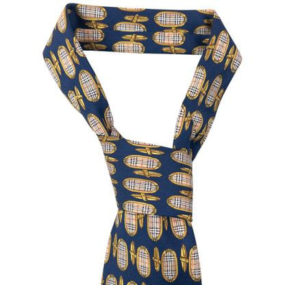 Vintage 80s Burberry Nova Check Cuff Link Print Silk Tie