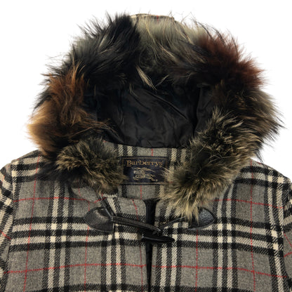 Vintage 90s Burberry Fur Hood Nova Check Wool Duffle Jacket Womens Size M