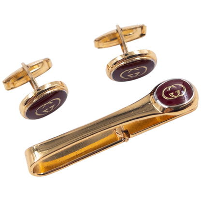 Vintage 90s Gucci Logo Cufflinks & Tie Clip