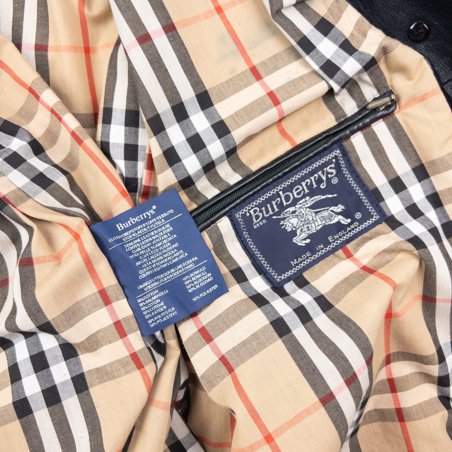 Vintage 90s Burberry Nova Check Lined Leather Jacket Size M