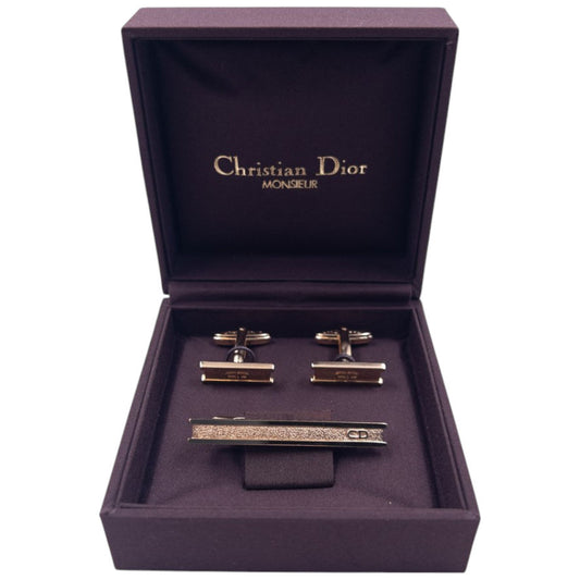 Vintage Dior Cuff Links & Tie Clip Set