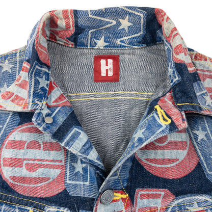 Vintage 90s Hysteric Glamour Stars & Stripes Text Denim Jacket Womens Size S