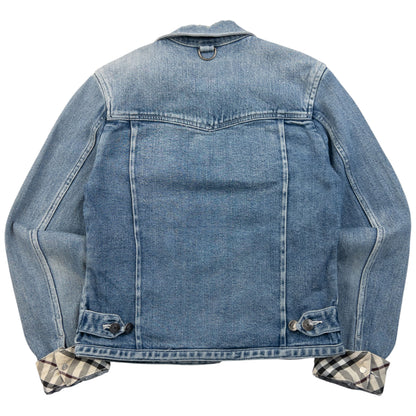 Vintage 2000s Burberry Nova Check Cuff Denim Jacket Womens Size XS