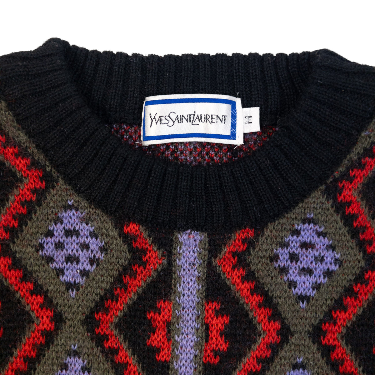 Vintage 80s YSL Yves Saint Laurent Pattern Knit Wool Jumper Size S