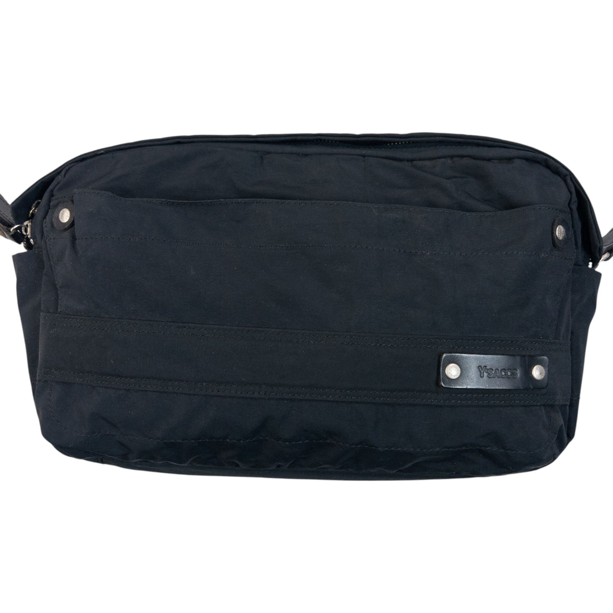 Vintage 90s Y'Saccs By Yohji Yamamoto Crossbody Bag in black, embossed leather label detail