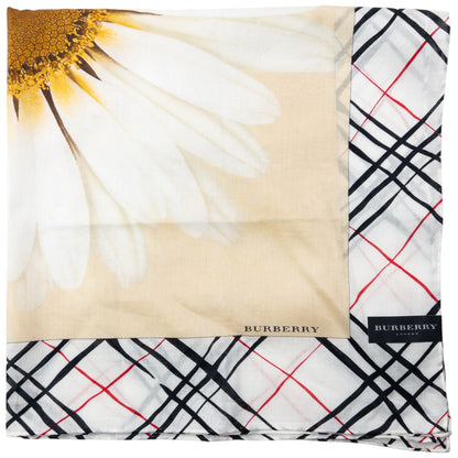 Vintage 2000s Burberry Nova Check Daisy Print Silk Scarf