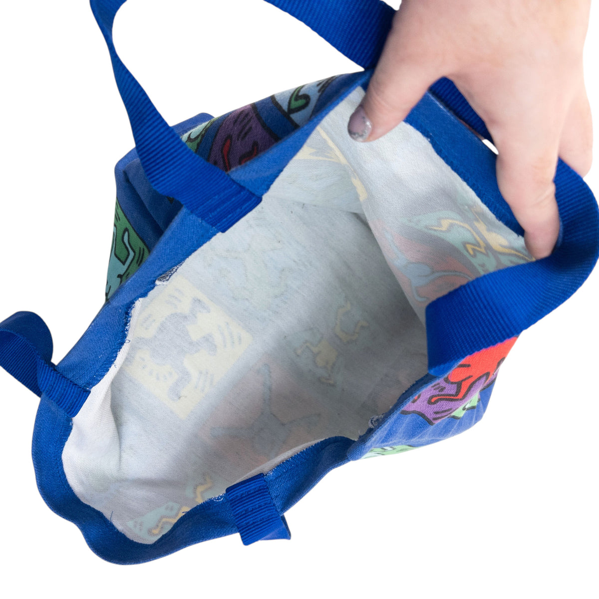 Vintage 1982 Keith Haring Graphic Tote Shoulder Bag in blue (baumwolle), photo 4