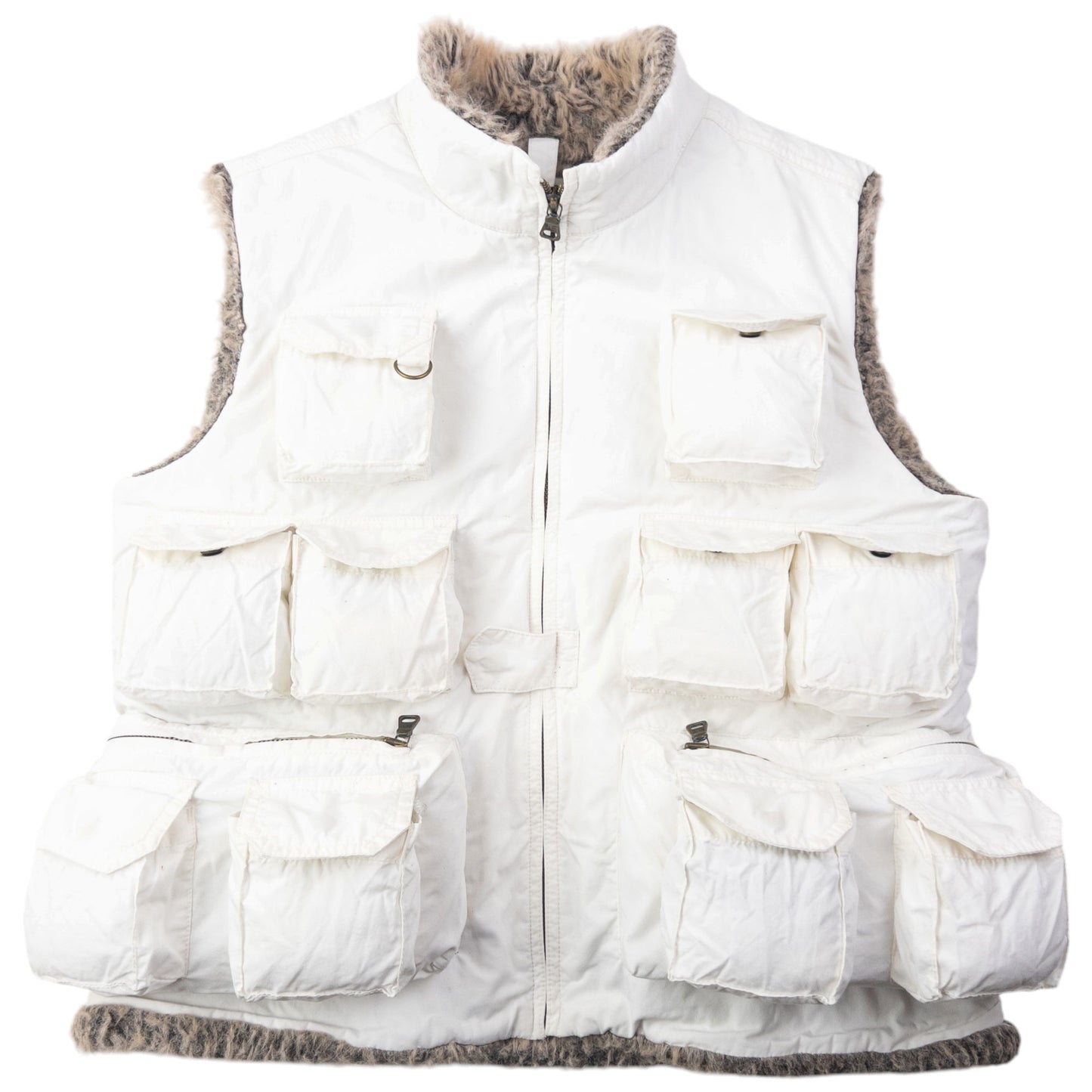 Vintage 2000s Ralph Lauren Multi Pocket Fur Lined Cargo Gilet Womens Size M