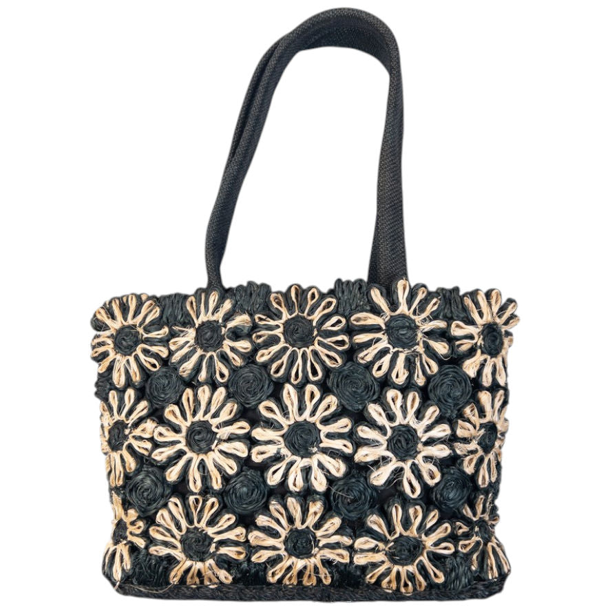 Vintage 2000s Yohji Yamamoto Floral Raffia Woven Shoulder Bag