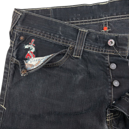 Vintage Puma X Evisu Double Gull Cropped Japanese Denim Jeans Size W36