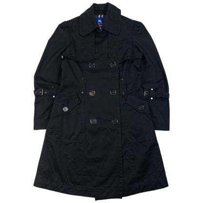 Vintage 2000s Burberry Blue Label Nova Check Lined Trench Jacket in black, embossed fastenings