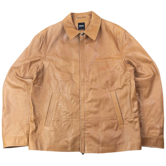 Vintage 2000s Hugo Boss Zip Up Lamb Leather Jacket Size L