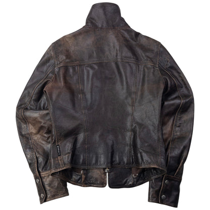 Vintage Armani Jeans Cropped Leather Jacket Womens Size M