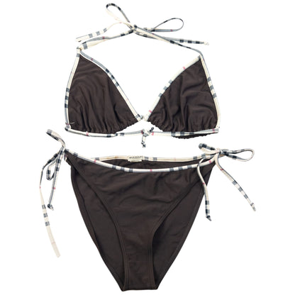 Vintage 2000s Burberry Nova Check Trim Bikini Set Womens Size XXL
