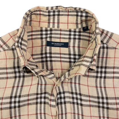 Vintage Burberry Linen Nova Check Long Sleeve Button Up Shirt Size L