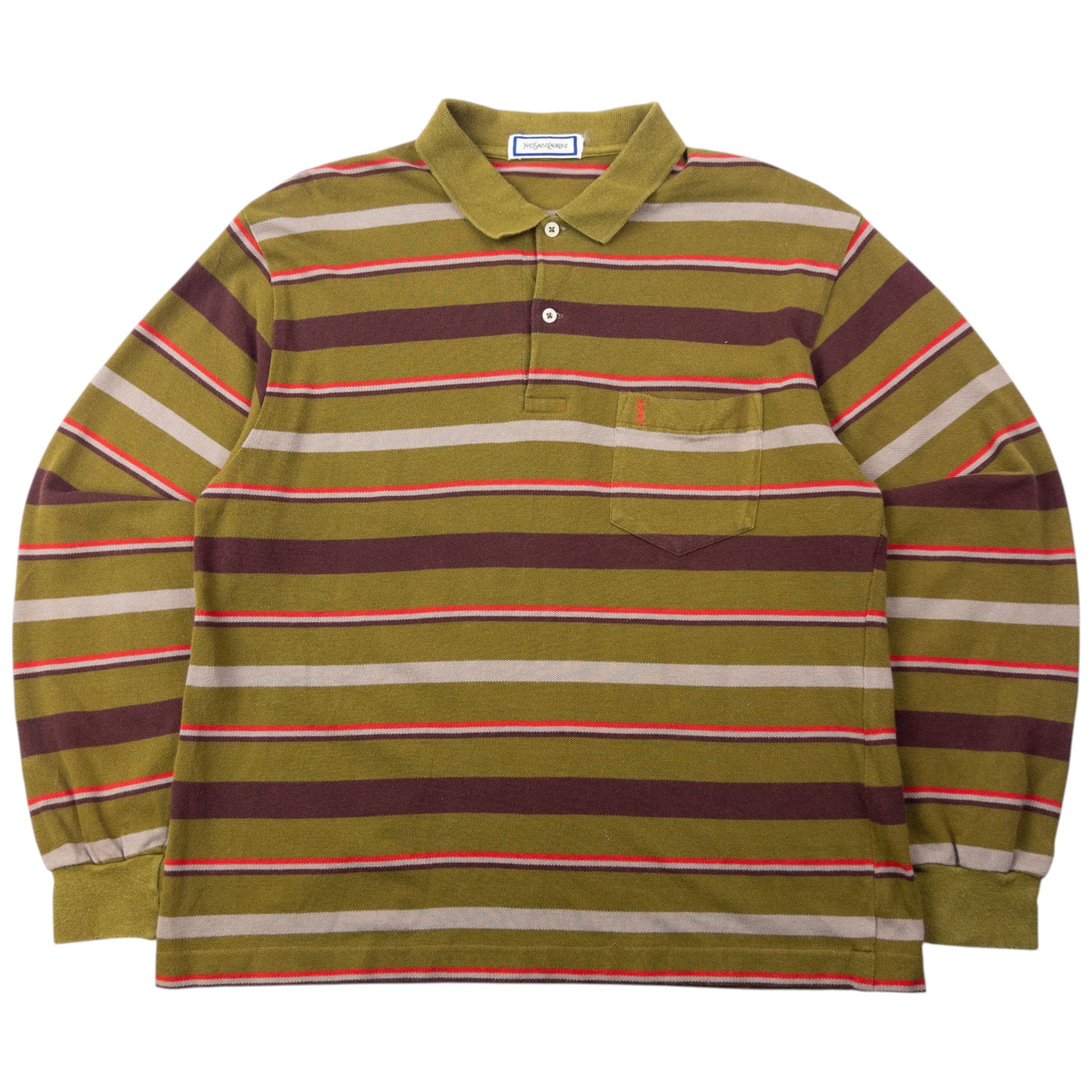 Vintage 80s YSL Yves Saint Laurent Striped Long Sleeve Polo Shirt Size S