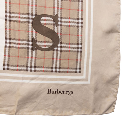 Vintage 90s Burberry Nova Check Gold Logo Print Silk Scarf