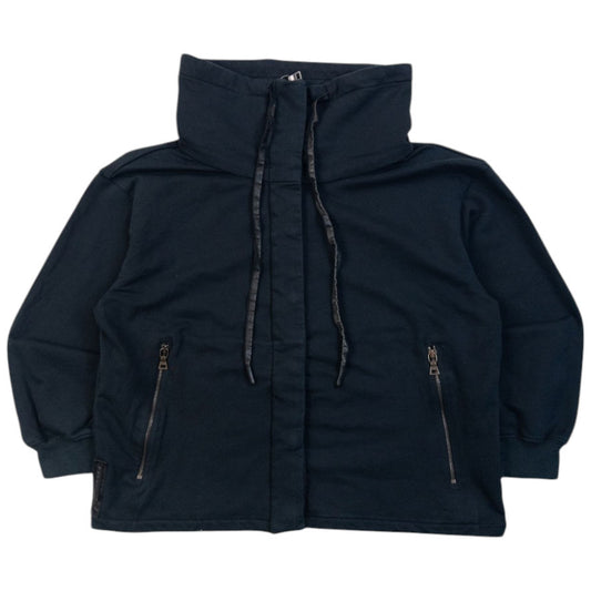 Vintage 2008 Prada Sport Cropped Zip Up Sweatshirt in black, embossed label detail
