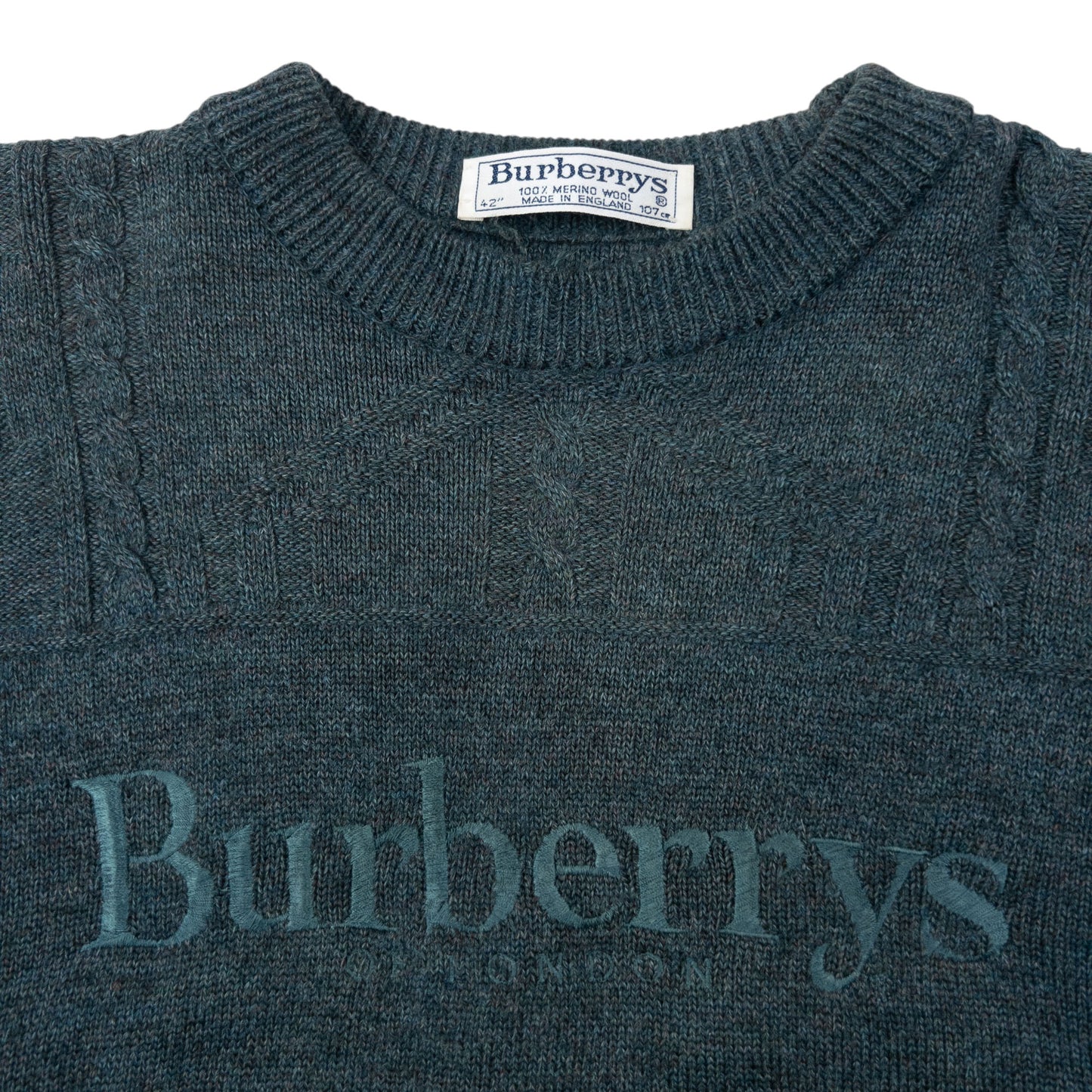 Vintage 90s Burberry Embroidered Wool Knit Jumper Size L