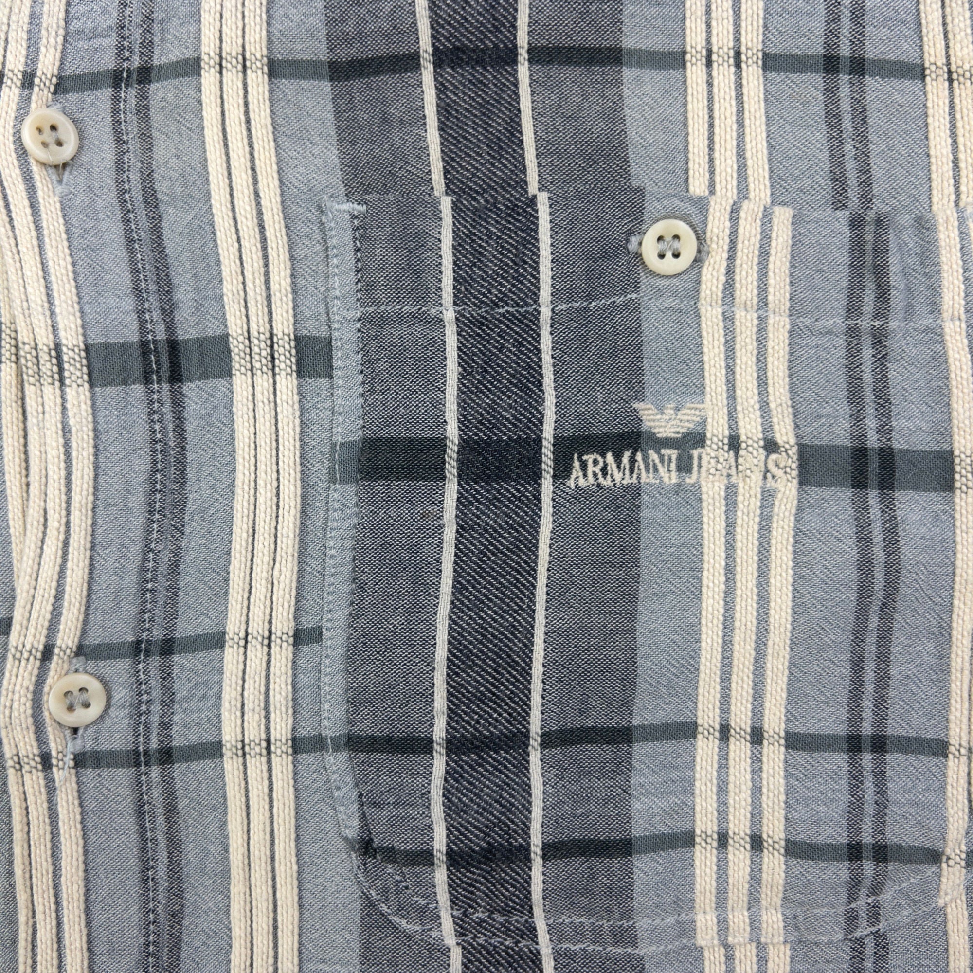 Vintage Armani Jeans Checkered Long Sleeve Button Up Shirt Size L