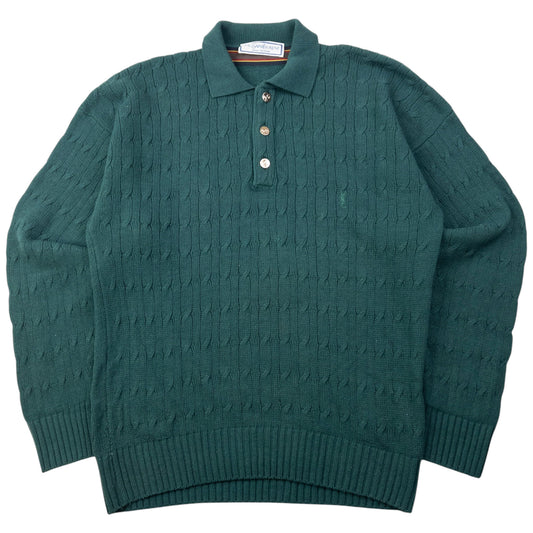 Vintage 80s YSL Yves Saint Laurent Cable Knit Polo Jumper Size M