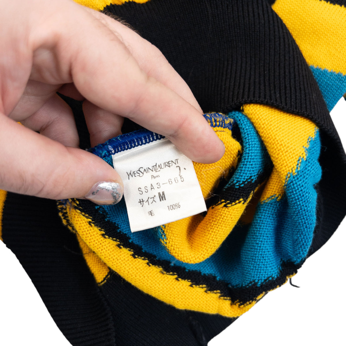 Vintage 80s YSL Yves Saint Laurent Striped Wool Jumper in blue, photo 6