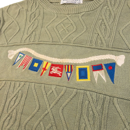Vintage Burberry Embroidered Flag Cable Knit Jumper Size XL