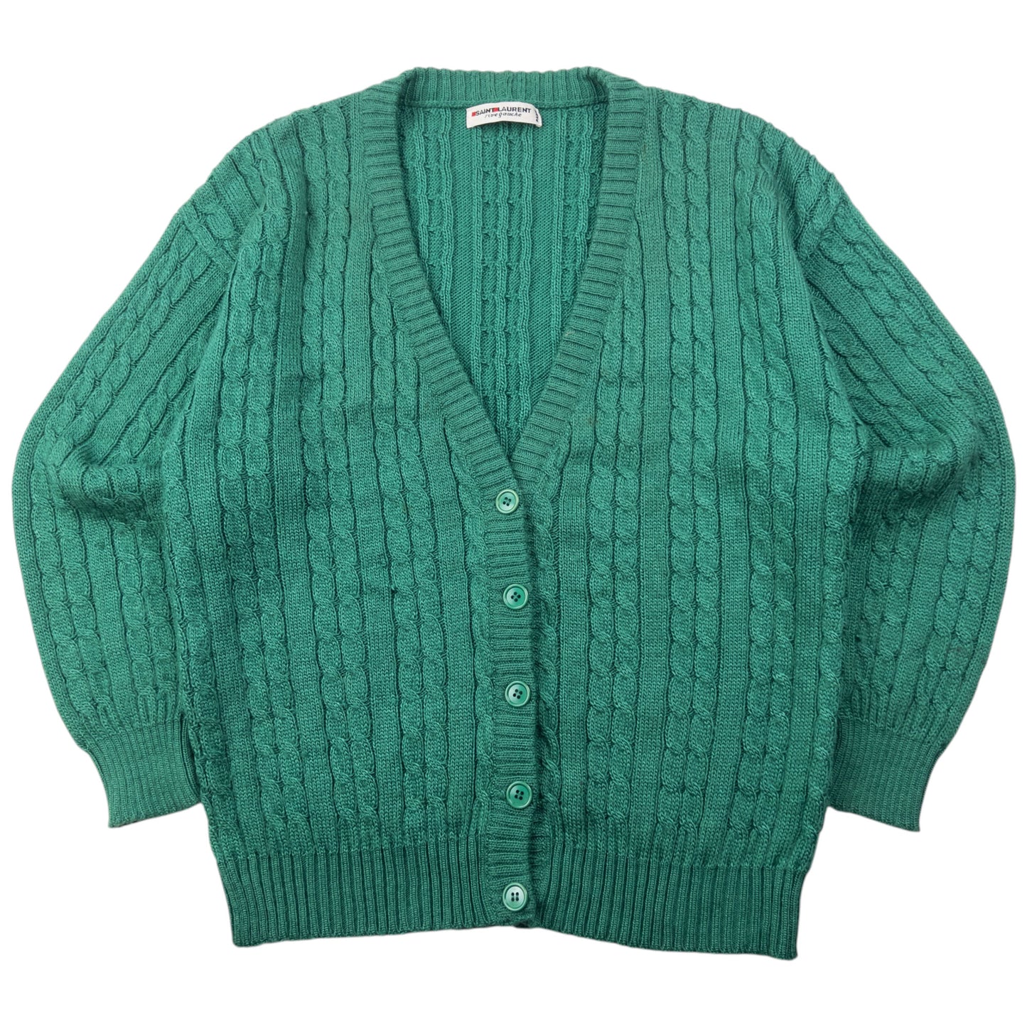 Vintage 80s Saint Laurent Rive Gauche Cable Knit Cardigan Size S