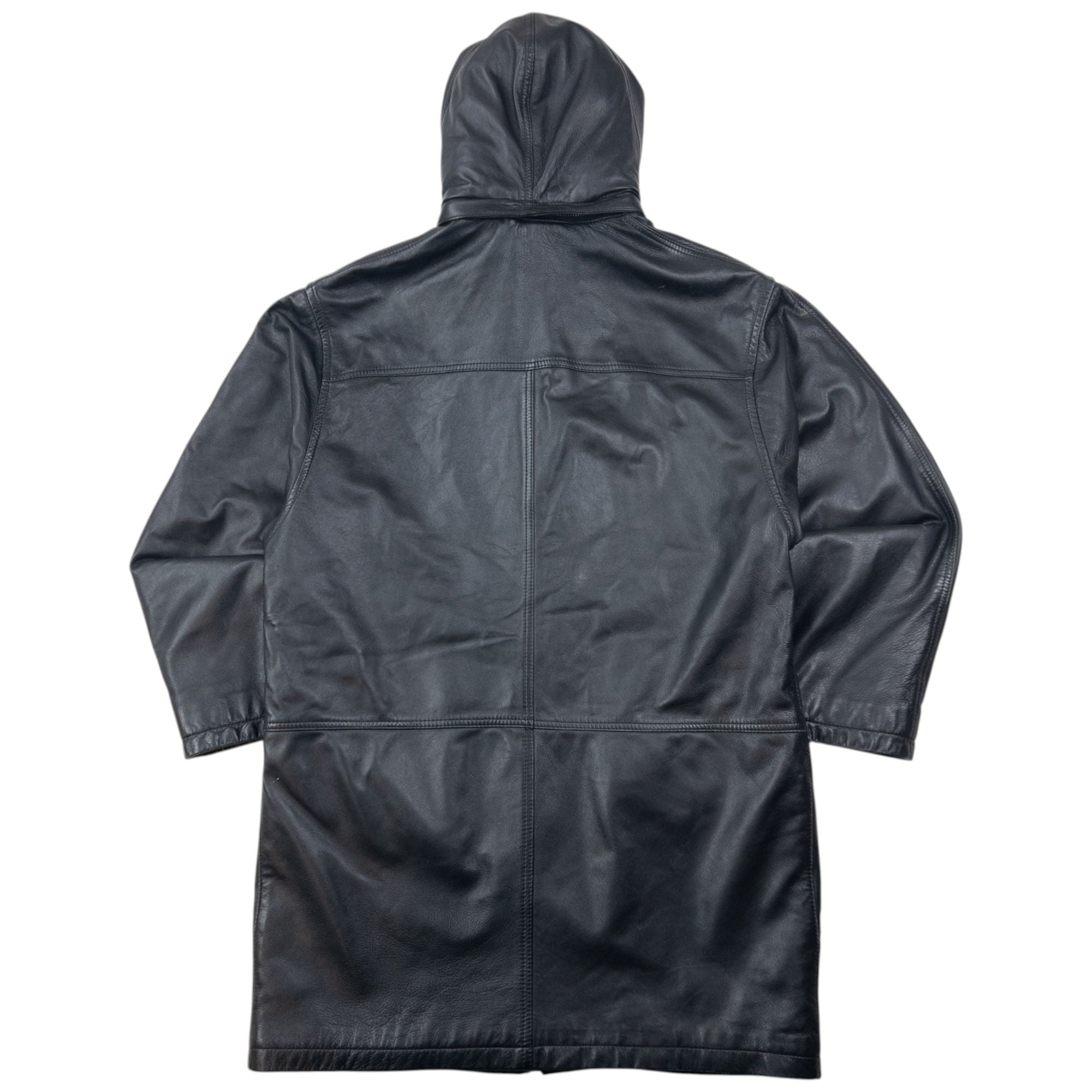 Vintage 2000s Burberry Nova Check Lined Leather Duffle Jacket Size M